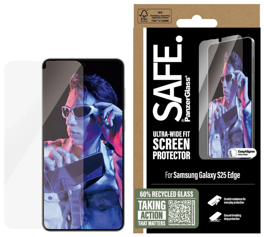 Safe Samsung Galaxy S25 Edge stikliukas, skaidri, 3 nuotrauka